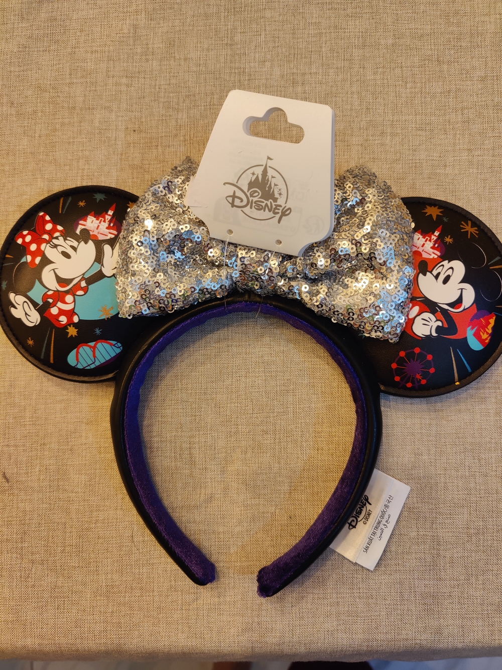 NWT Disney Minnie Mouse Sequin Bow Kids Headband - Silver